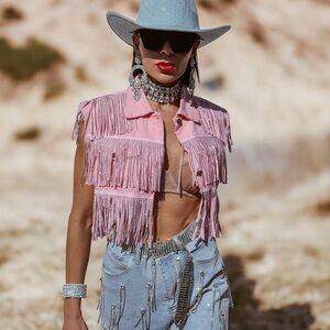 Pink Western Diamond Fringe Jacket, Fringe Festival Jacket, Diamond Cowgirl O…